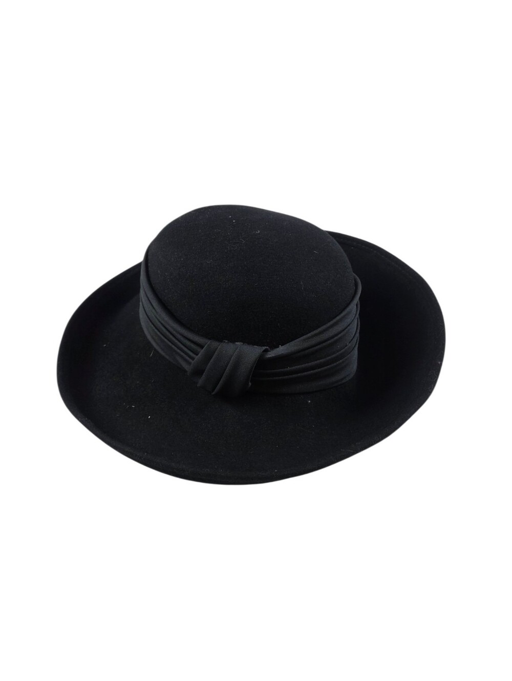 Vintage Laura Aashley Black Wool Hat Wide Ribbon Accent